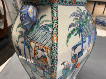 A Chinese doucai vase with elephant handles, Qianlong/Jiaqing
